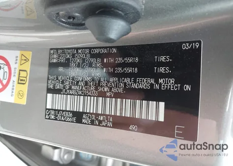 2019 Lexus Nx 300 F Sport from USA, damaged, VIN JTJYARBZXK2154333